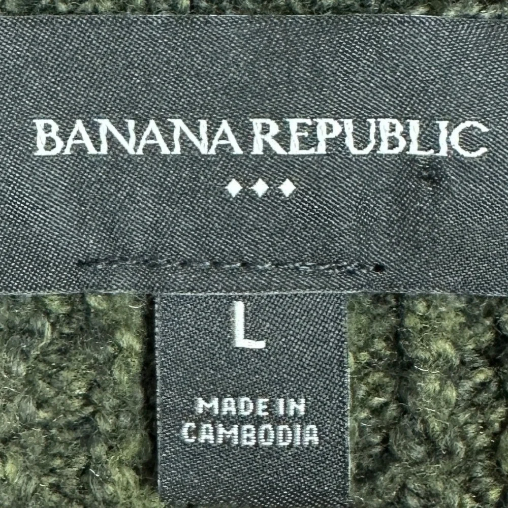Banana Republic Sweater Mens Large Waffle Knit Olive Green Crew Neck Pullover